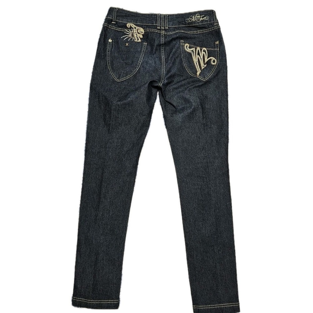 Mecca Femme Jeans Womens 11/12 Dark Wash Gold Embroidered Y2K Straight Leg Pants